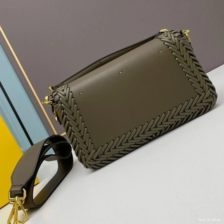 Affordable HOT Green Fendi Bag Stitching Leather Medium Baguette In 0727
